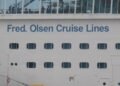 Fred. Olsen Cruise Lines lettering on the hull of Balmoral
