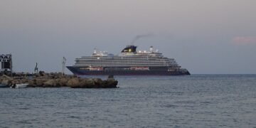 Explora I cruise ship leaving Rhodes