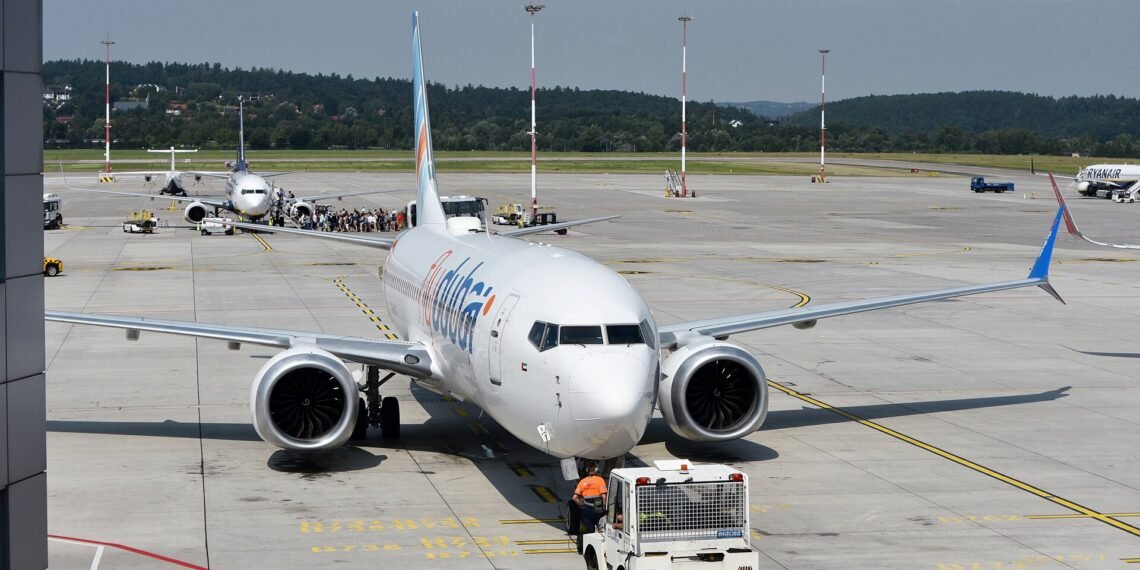 flydubai Boeing 737 at Krakow Airport