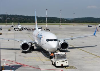 flydubai Boeing 737 at Krakow Airport