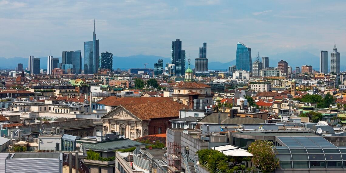 Milan skyline seen from the Duomo roof