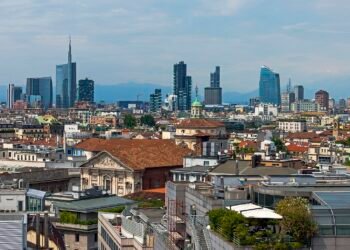 Milan skyline seen from the Duomo roof