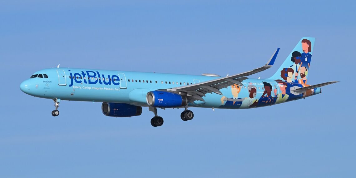 JetBlue Airbus A321 on final approach to Boston