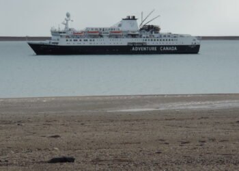 Ocean Endeavour, chartered by Adventure Canada, off Jenny Lind Island