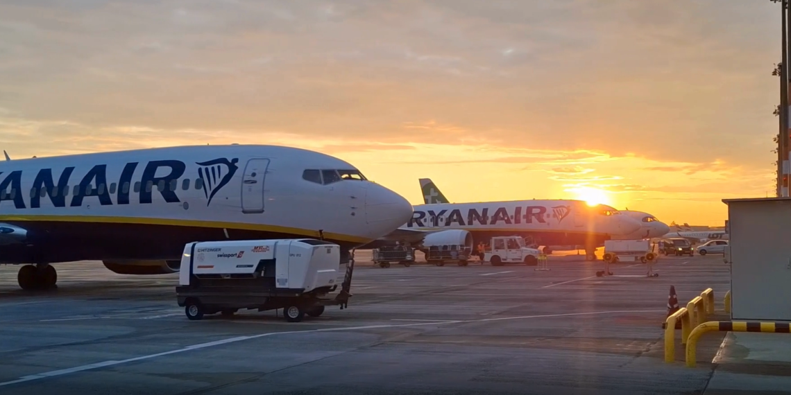 Ryanair aircraft at sunrise, Berlin Brandenburg Airport