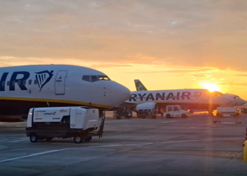 Ryanair aircraft at sunrise, Berlin Brandenburg Airport