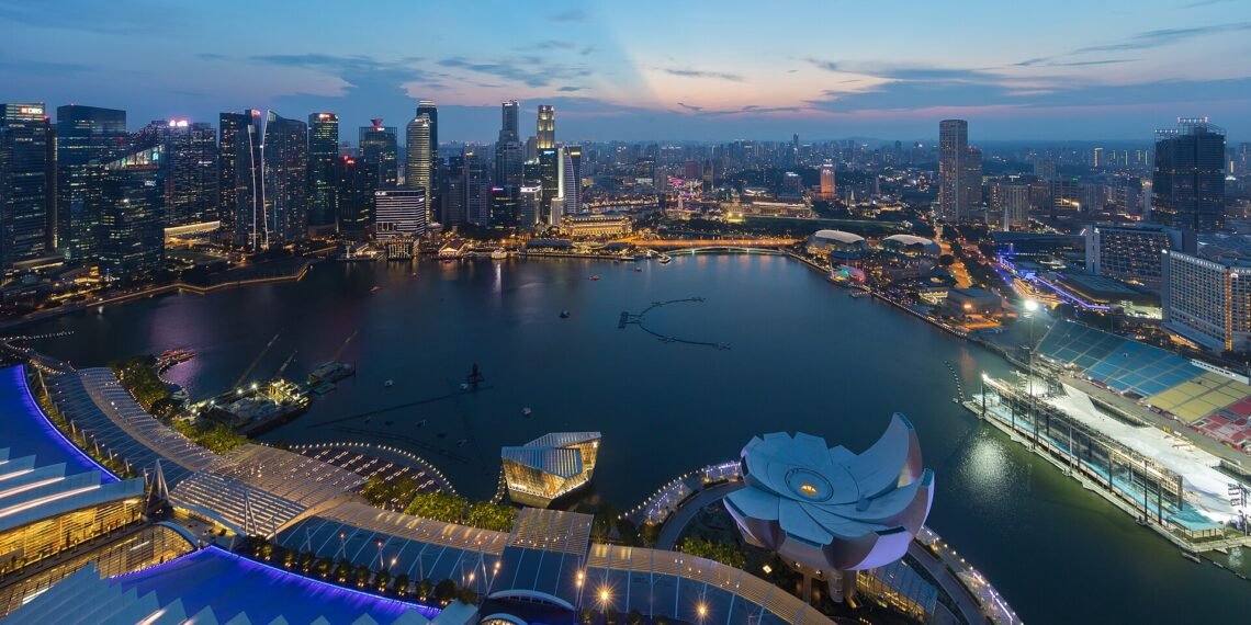 Skylines of the Central Business District, Singapore at dusk