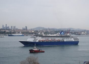 Cruise ship Celestyal Journey entering Istanbul through the Bosphorus from the south, March 2024 05
