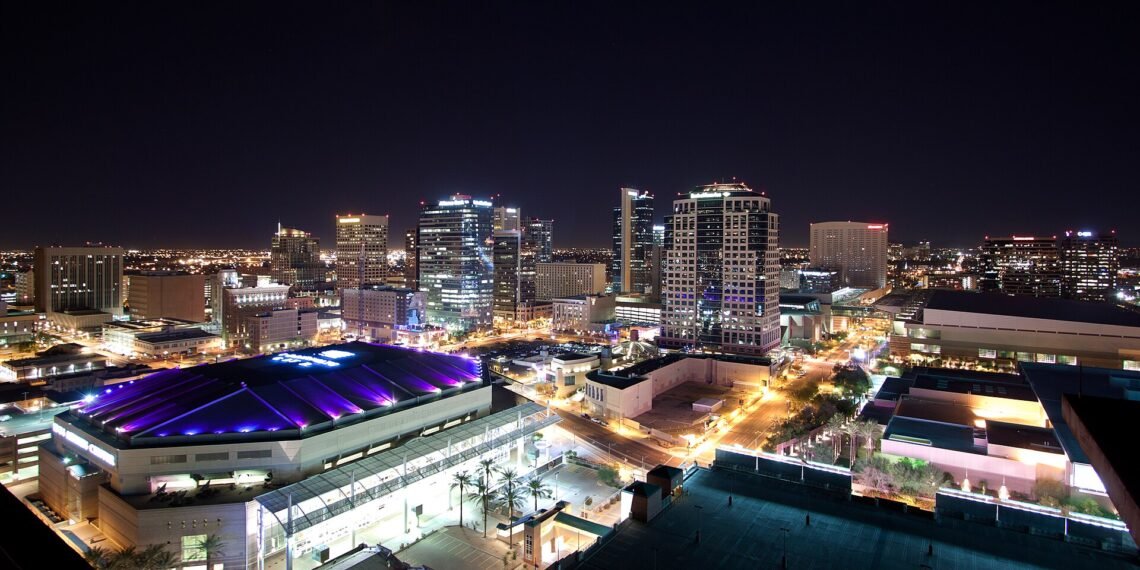 Downtown Phoenix, Arizona skyline at night