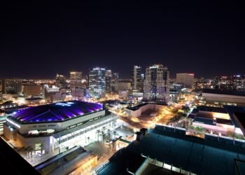 Downtown Phoenix, Arizona skyline at night