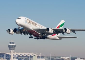 Emirates Airbus A380 A6-EER departing Munich Airport