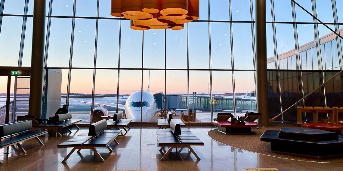 Helsinki Airport interior and Finnair Airbus A350 XWB in 2022