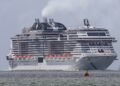MSC Virtuosa cruise ship entering Southampton Water, England