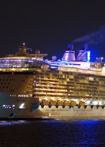 Royal Caribbean cruise ship Oasis of the Seas in Rotterdam at night
