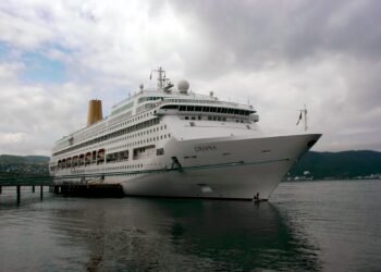 The cruise ship Oriana, now Corazul Cruceros' Buenavista, docked in Trondheim, Norway