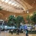 The renovated main terminal at Portland International Airport (PDX) with its large wooden roof