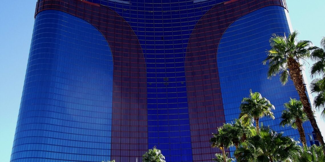 Blue glass tower of the Rio hotel and casino in Las Vegas