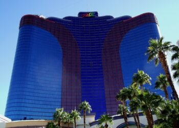 Blue glass tower of the Rio hotel and casino in Las Vegas