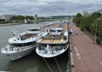 River cruise ships moored on the Seine in Rouen