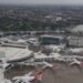 Aerial view of the international terminal at Sydney Kingsford Smith Airport with aircraft at the gates