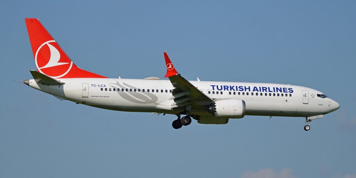 Turkish Airlines Boeing 737 MAX 8 TC-LCA arriving at Zurich Airport